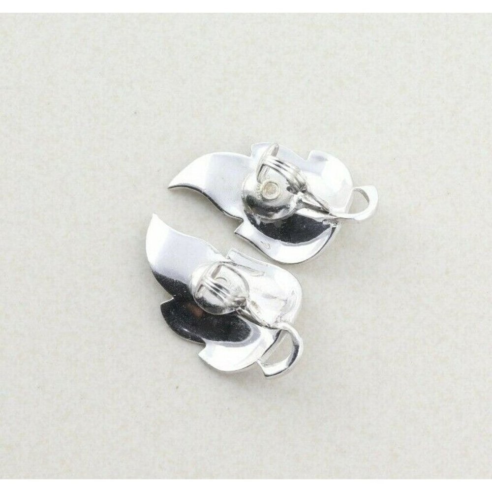 Sterling Silver Marcasite Leaf Clip On Earrings Screw Back - Picture 7 of 7